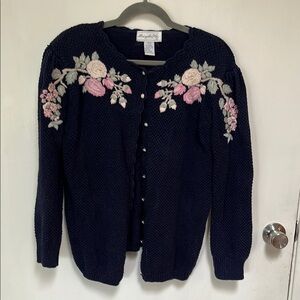 1980s Blue and Pink Floral Cardigan Sweater